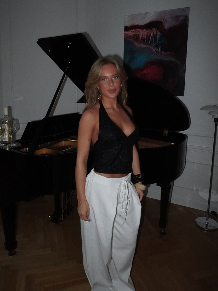 Lola glitter bindebånds top - Sort