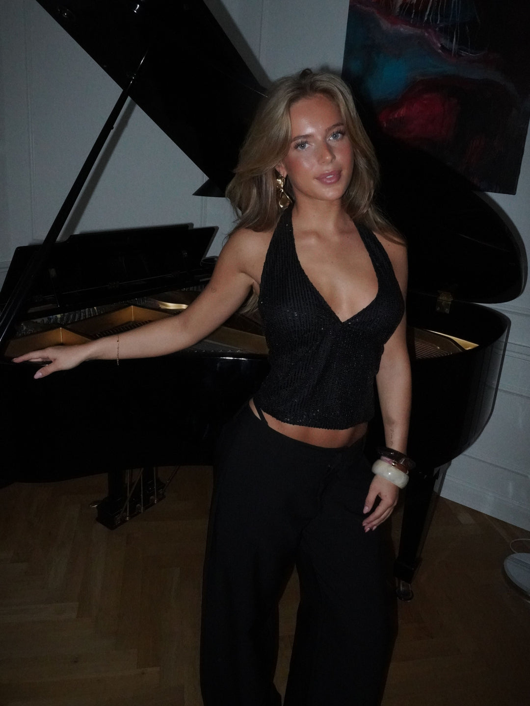 Lola glitter bindebånds top - Sort