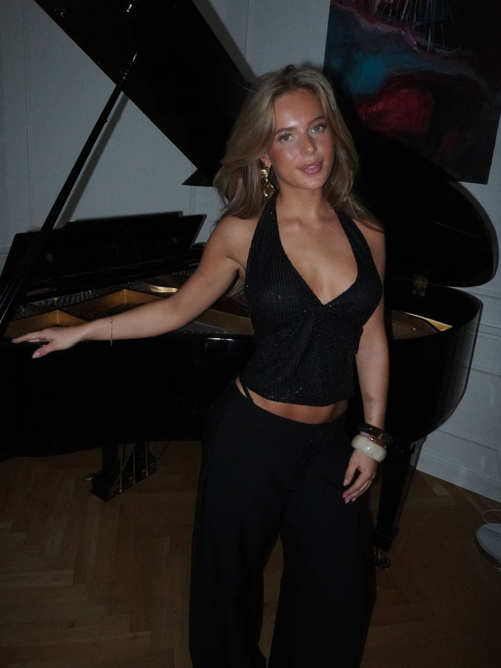 Lola glitter bindebånds top - Sort