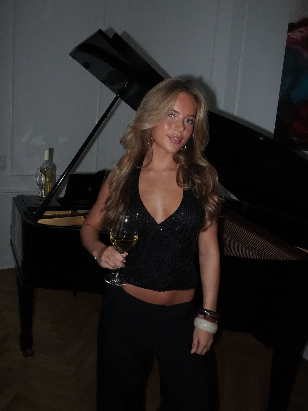 Lola glitter bindebånds top - Sort