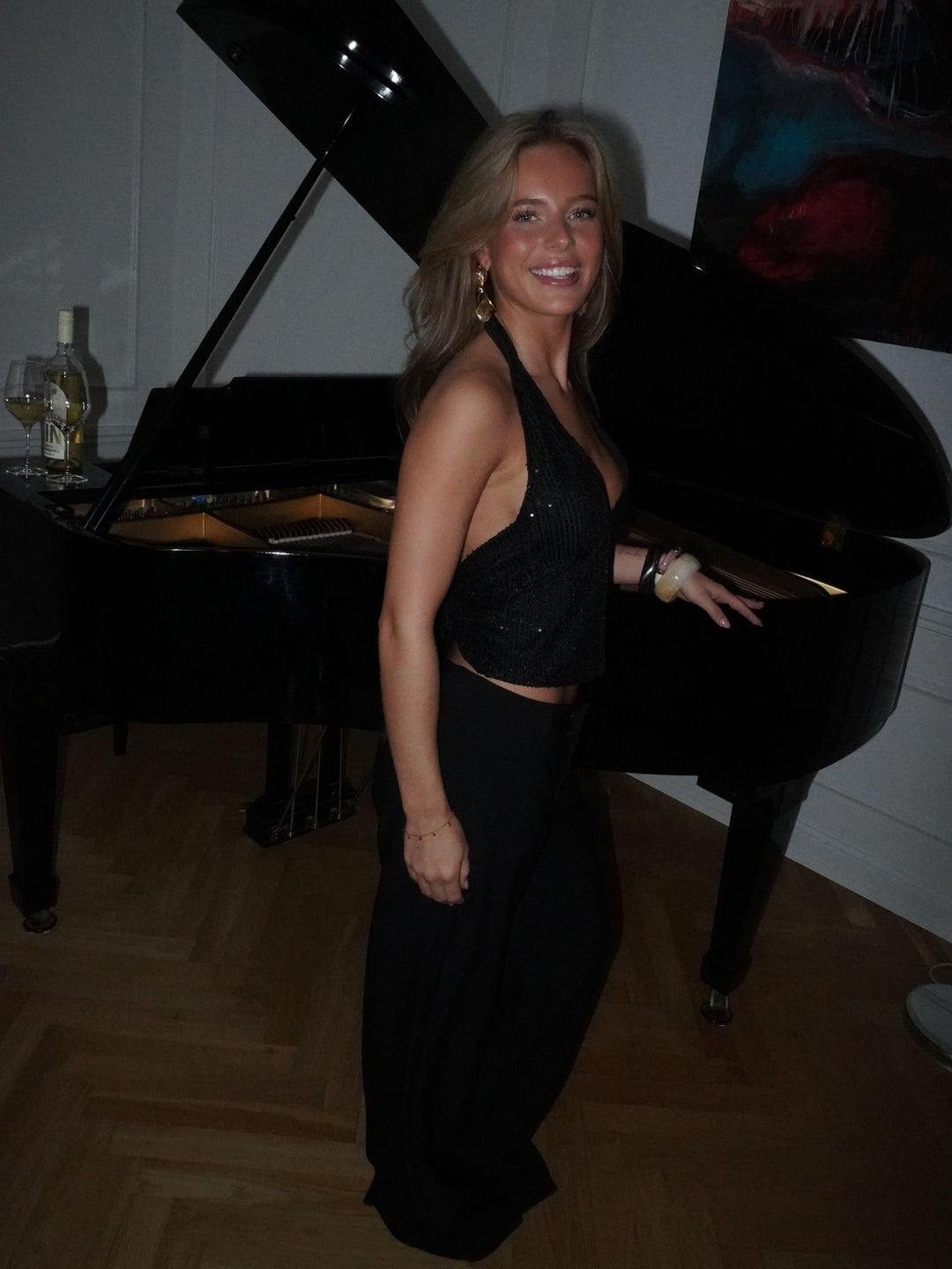 Lola glitter bindebånds top - Sort