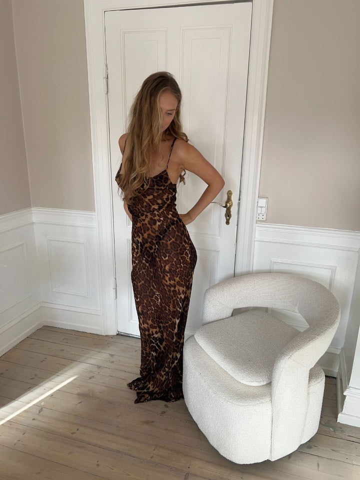 Mocca leopard maxi kjole