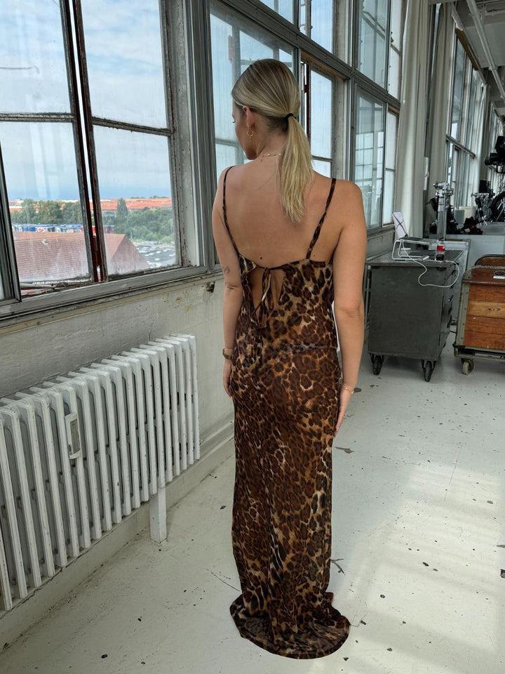 Mocca leopard maxi kjole