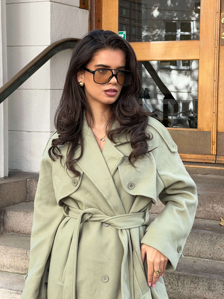 Mynte maxi frakke - Limegrøn