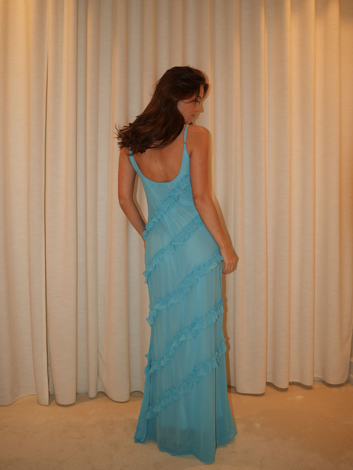 Rie maxi flæse kjole - Blå