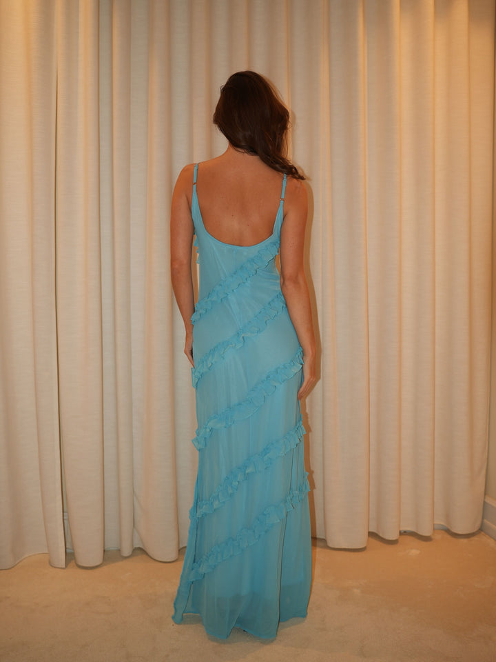 Rie maxi flæse kjole - Blå