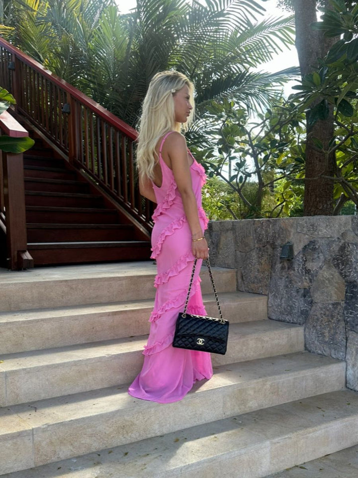 Rie maxi flæse kjole - Pink