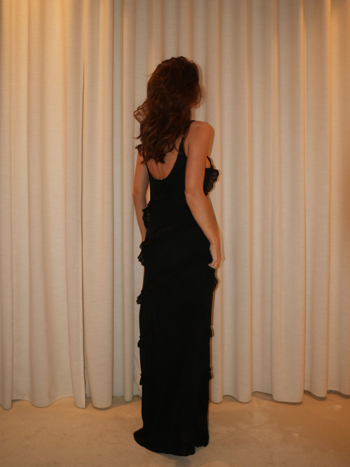 Rie maxi flæse kjole - Sort