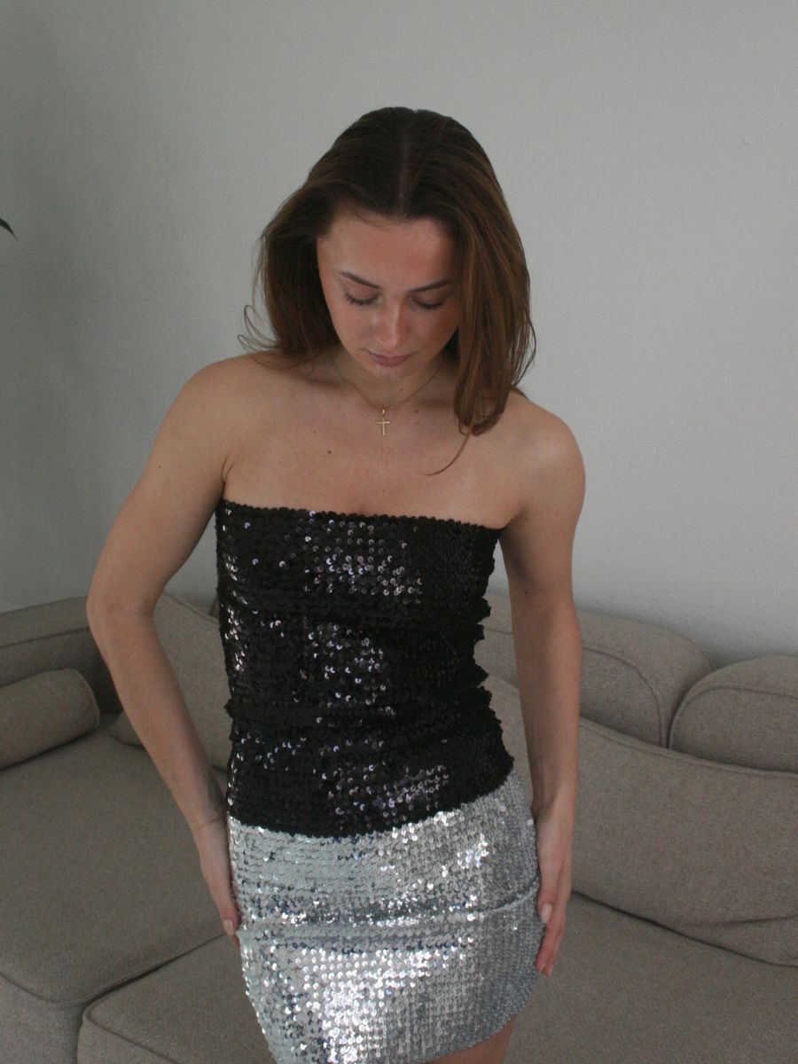 Sigrid glitter top/bund - Sølv
