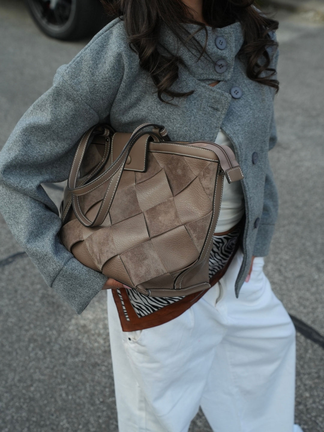 Tilia flettet skuldertaske - Beige