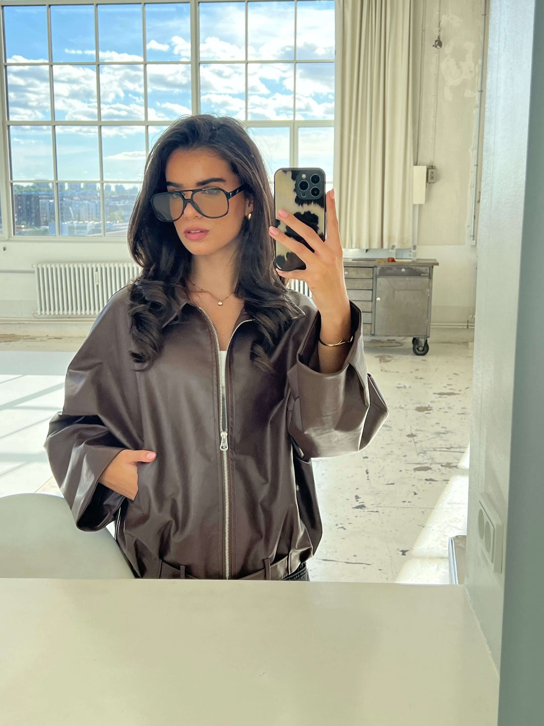 Tova buckle pu jakke - Mørkebrun