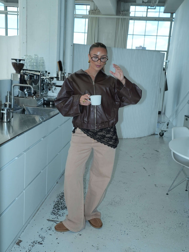 Tova buckle pu jakke - Mørkebrun