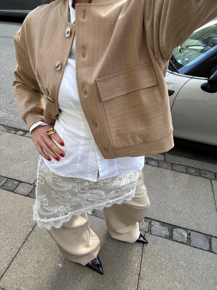 Liana stribet bomber jakke - Beige